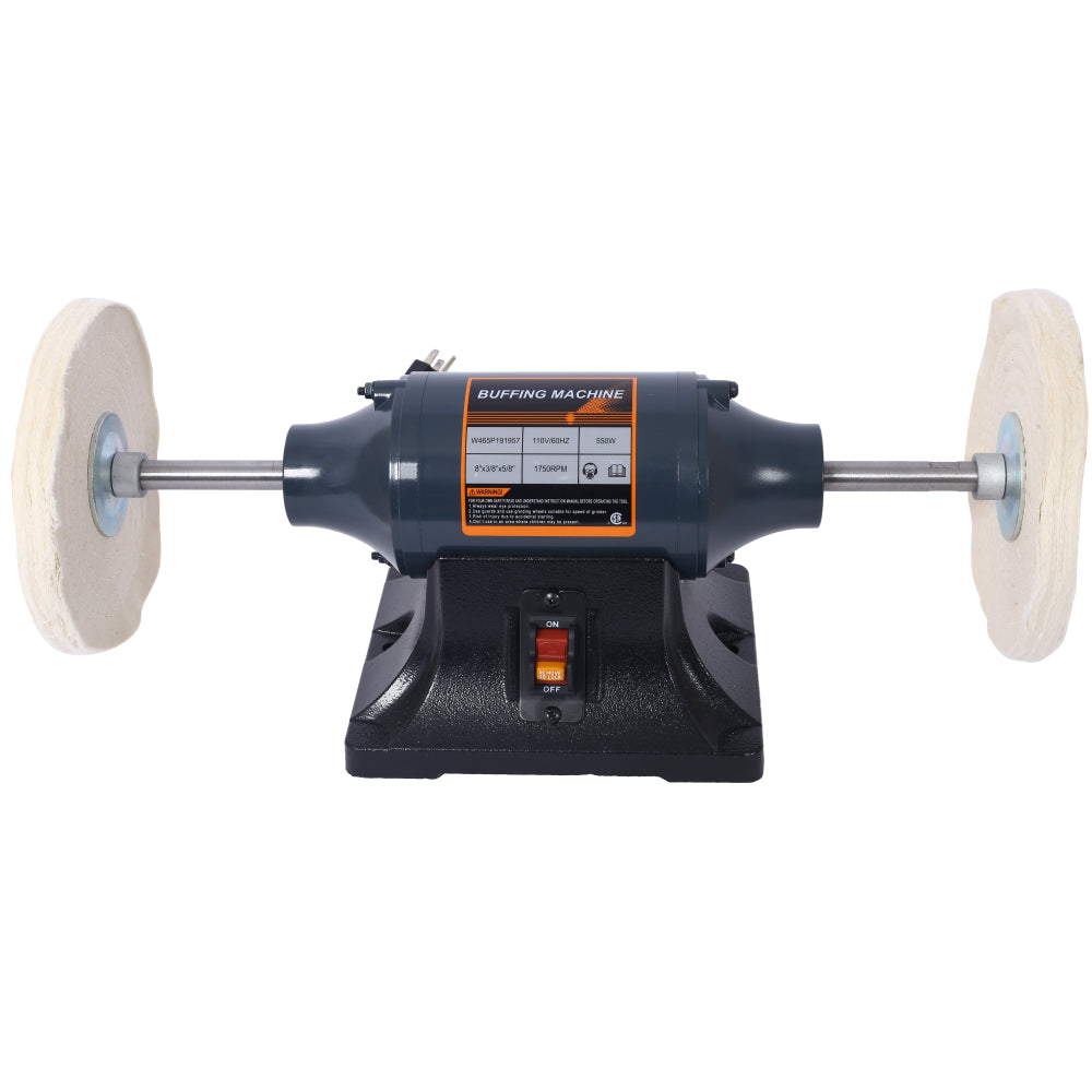 Extra long 8-Inch Electric Polisher Bench Buffer Grinder -4 Pole motor; Includes 4PCs 80Ply Thic Buffing Wheels for Polishing Metal, Jewelry, Knives, Wood, Jade,etc. CSA Certificated