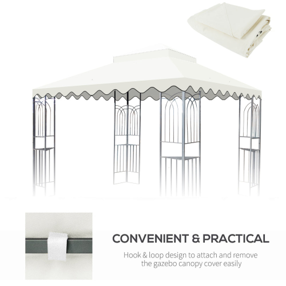 10x10 Ft Outdoor Patio Gazebo Replacement Canopy,Double Tiered Gazebo Tent Roof Top Cover Only wavy border(Frame Not Include)-Beige