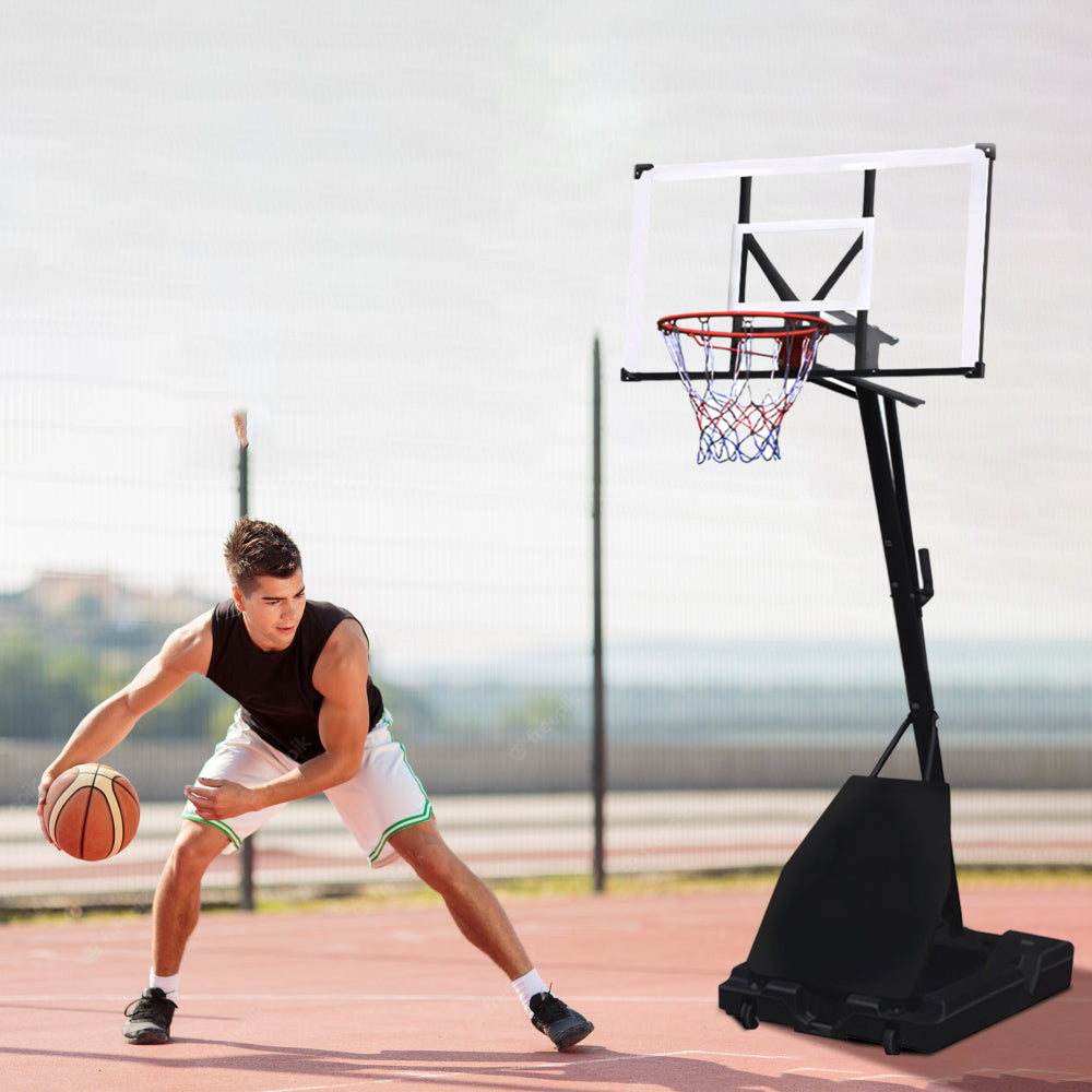 Portable & Adjustable Basketball Hoop: 6ft-10ft Height Range, 43" Shatterproof Backboard - Perfect for Indoor, Outdoor, or Pool Use by Kids & Adults. Includes Rebound Plate.