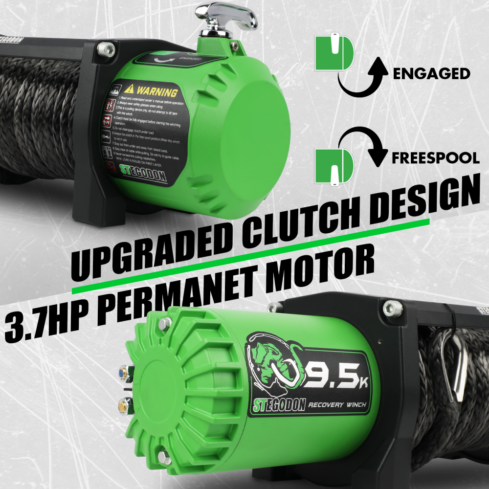 STEGODON 9500 lb. Load Capacity Electric Winch,12V Waterproof IP67 Electric Winch with Hawse Fairlead, Synthetic Rope Winch with Wireless Handheld Remote and Wired Handle