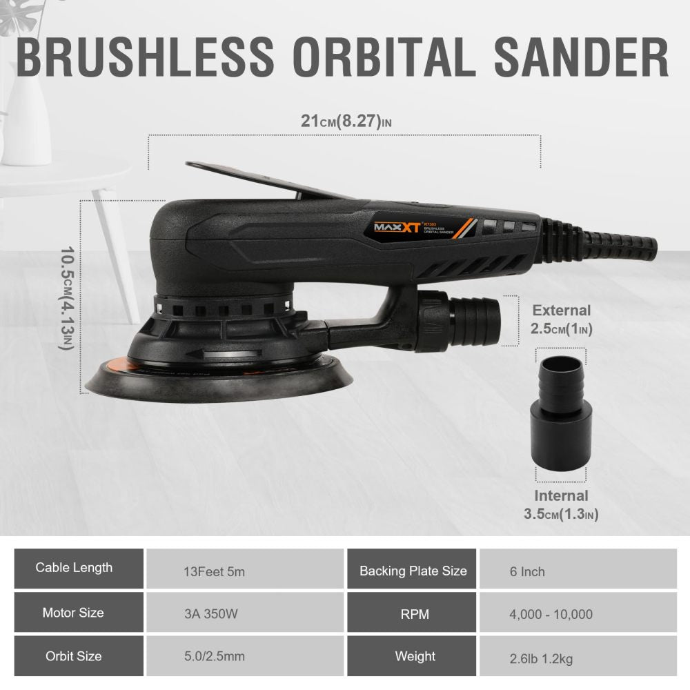 Electric 5mm Random Orbital Sander Brushless 350W 3A Multi-function Variable Speed Electric Corded Orbital Sanders Machine with 10 Sanding Paper for Woodworking (R7303-5.0mmOrbit)