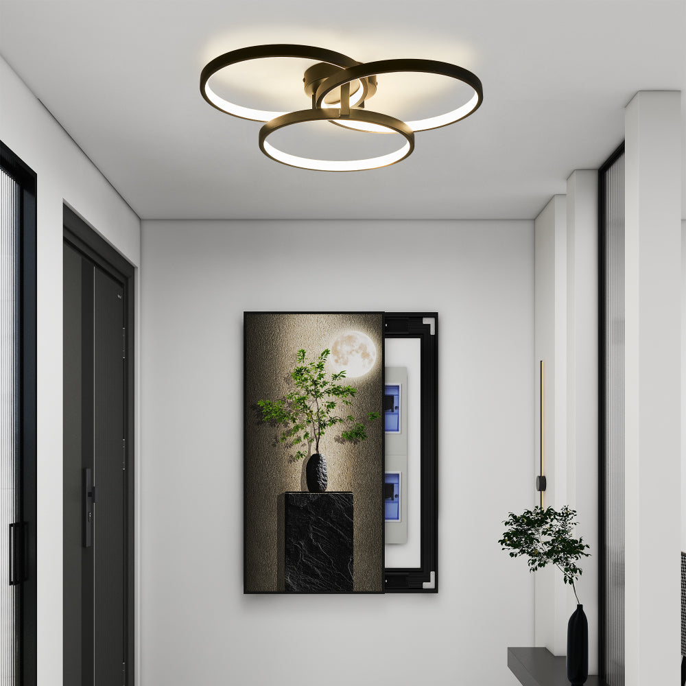 20" Modern Black LED Ceiling Light, 3-Ring Flush Mount Fixture for Living Room, Bedroom, or Dining Room, Sleek and Energy-Efficient Design, Easy Installation
