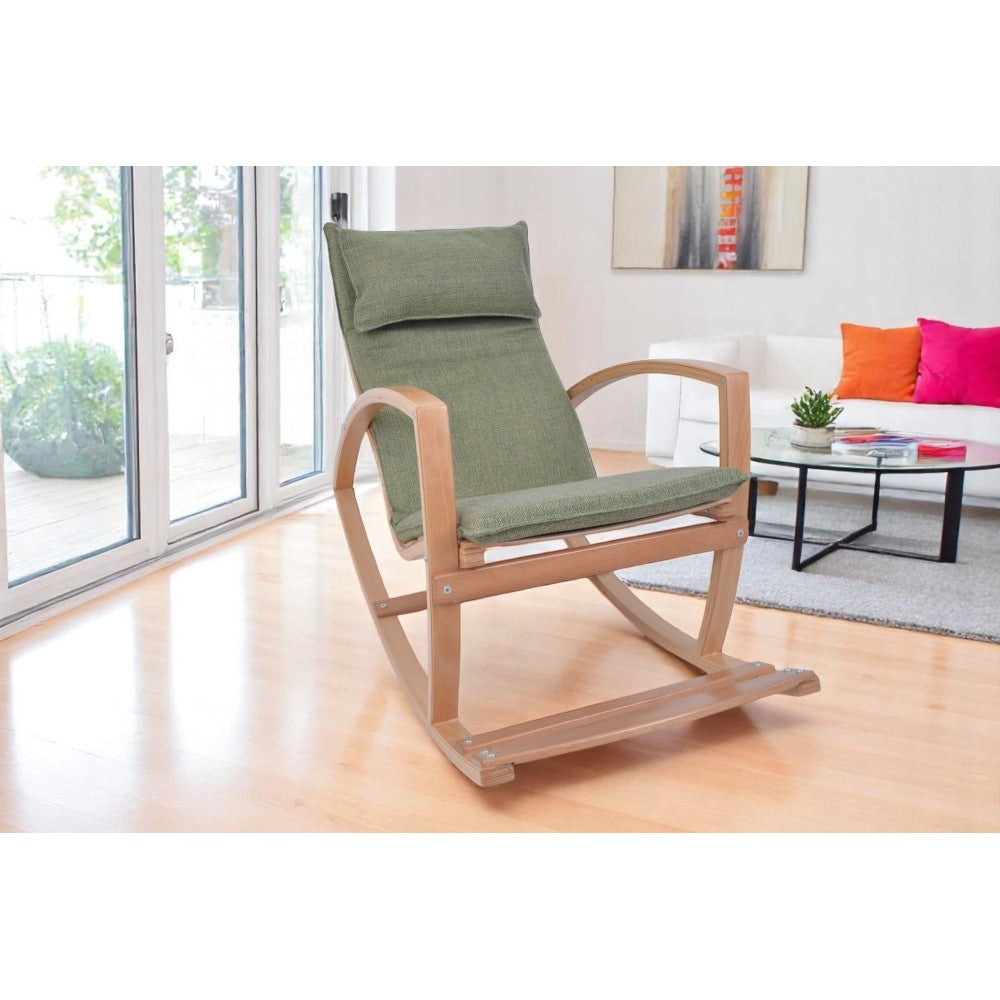 Modern Rocking Chair, Modern Accent Rocker Armchair With Wooden Frame, Upholstered High Back Wooden Rocking Chair for Contemporary Living Spaces, Green