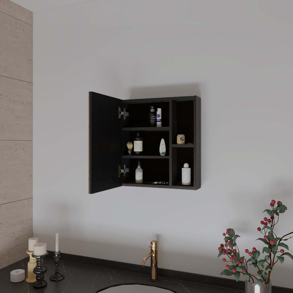 Whirlwind 1-Shelf Rectangle Medicine Cabinet with Mirror Black Wengue