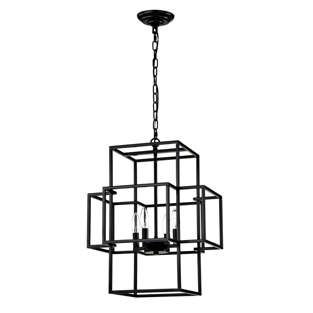8-Light Metal Lantern Tiered Pendant Hanging Light Fixtures, Industrial Farmhouse Adjustable Height Chandeliers for Dining Room Hallway Foyer Entryway--Matte Black (E12 Bulbs Not Included)