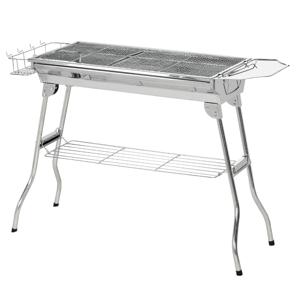 Outsunny Charcoal Grill, Stainless Steel Portable Folding BBQ, Outdoor Hibachi for Backyard Cooking, Camping, Picnic, Party, Tailgating and Travel with Pan, Grill Rack, Shelves, and Hooks