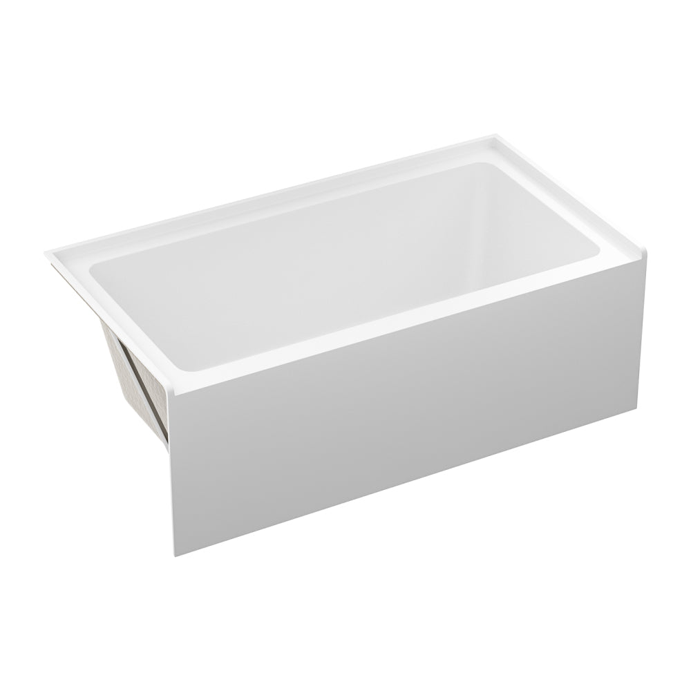 60" Acrylic Alcove Soaking Bathtub with Skirt - Glossy White, Back-to-Wall Design, Chrome Hand-Twist Drain