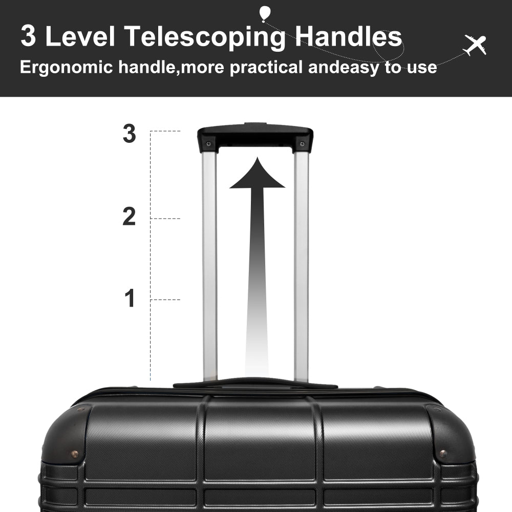 Luggage Sets ABS+PC Hardshell 4pcs Luggage Hardside Lightweight Durable Suitcase sets Spinner Wheels Suitcase with TSA Lock (12/20/24/28),black