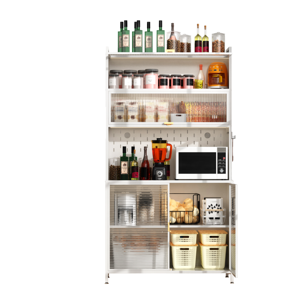 73'' Tall Kitchen Pantry Cabinet , 6 Level Flip Door with Pegboard Metal Pantry Storage Cabinet, Anti-Tip Design Hutch for Kitchen, Dining Room, Living Room (White)
