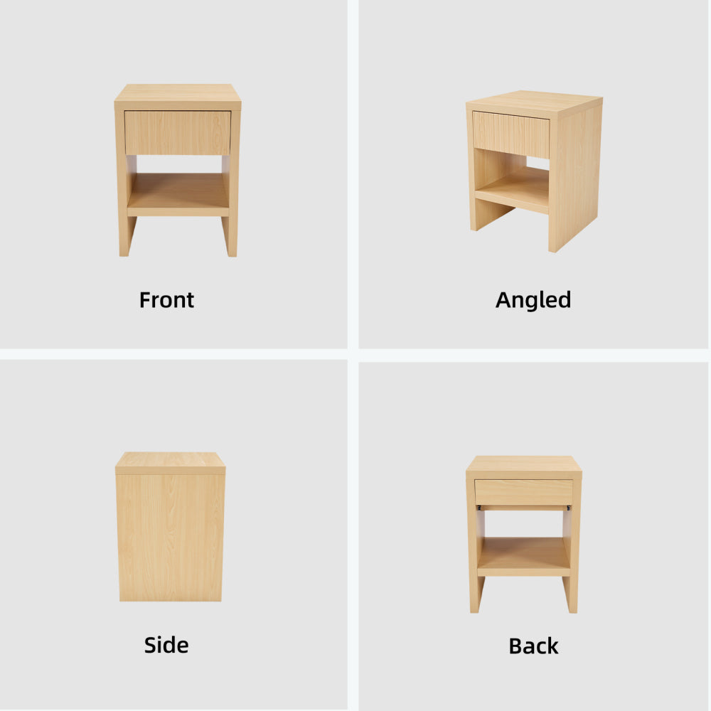 Night Stand with Drawer Storage Fluted Bed Side Table End Table Large Modern Wide Bedside Stand Mid Century Night Stands for Bedroom Living Room Sofa Office, Natural Wood