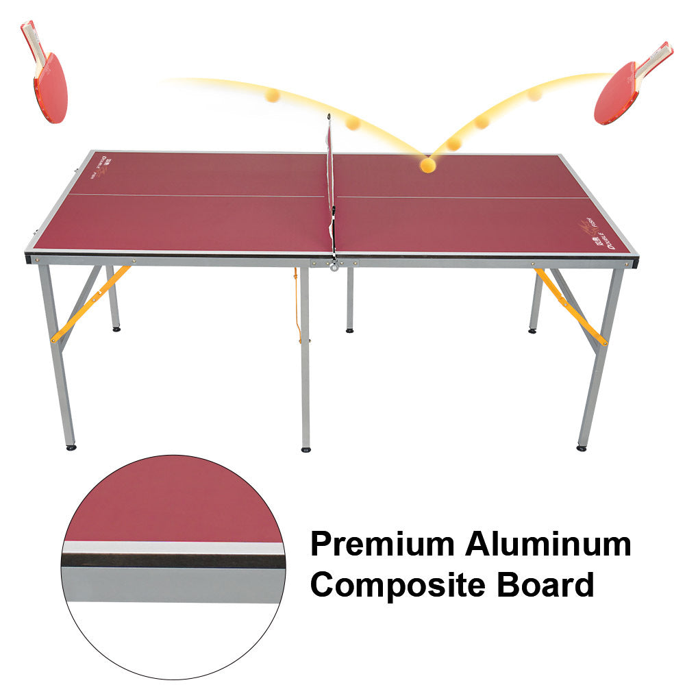 DOUBLE FISH 6ft Mid-Size Foldable Portable Ping Pong Table Indoor Outdoor Game Set with Net 2 Paddles 3 Balls