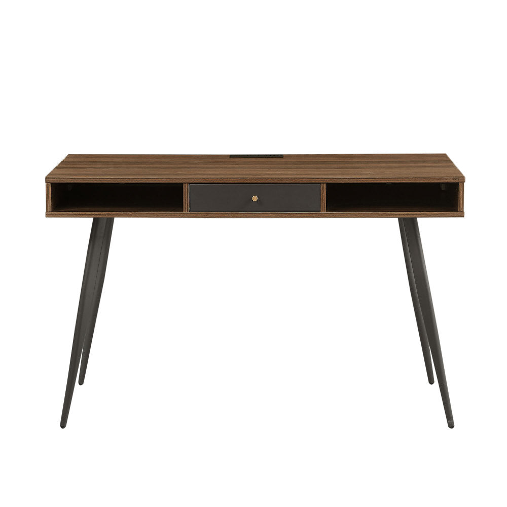 Mid Century Desk , Modern Writing Study Desk with Drawers, Multifunctional Home Office Computer Desk Walnut+Dark Grey