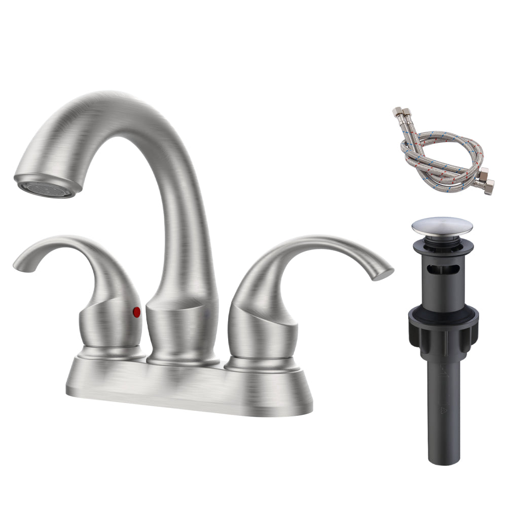 Bathroom Faucet 2-Handle Oil Rubbed Bronze with Aerator, Swan Style 4-inch Centerset Vanity Sink with Pop-Up Drain and Supply Hoses, FR4075-ORB