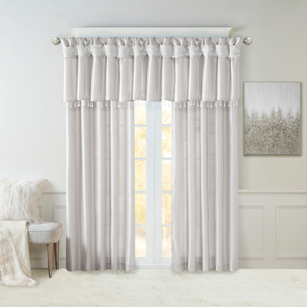 Lightweight Faux Silk Valance With Beads Silver 50x26"