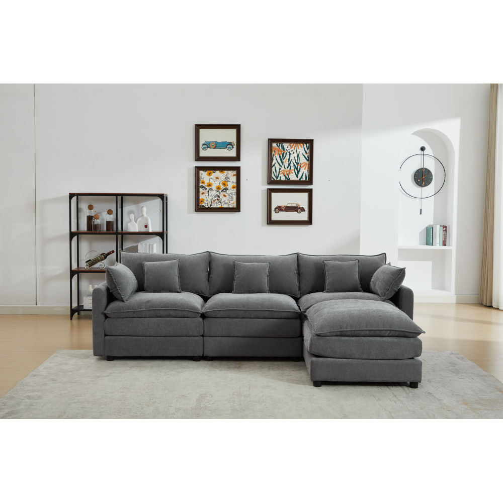 Modular Sectional Sofa, 3-Seater Sofa with Ottoman, Modern L-Shaped Sofa for Living Room Bedroom Apartment