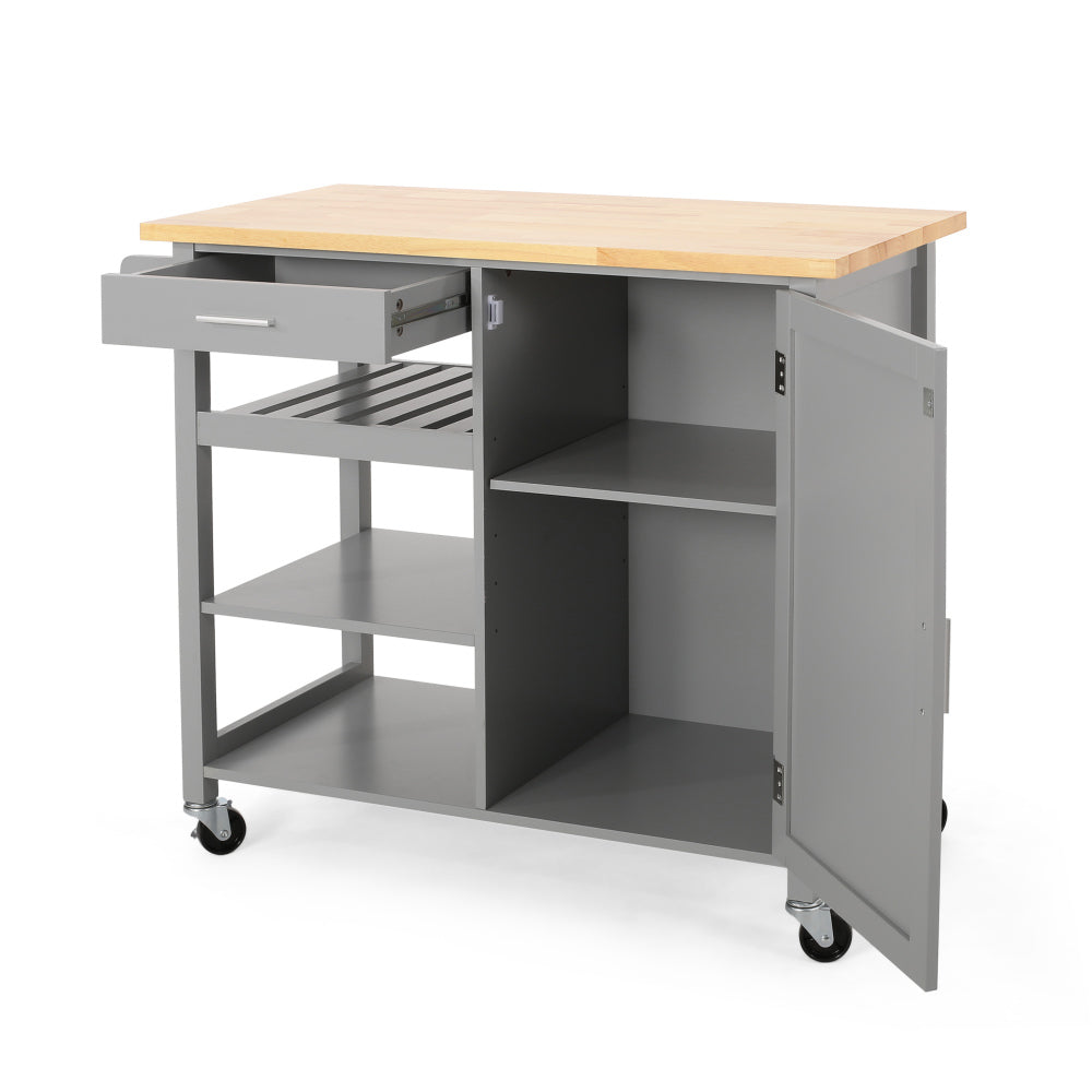 Kitchen Island Cart with Solid Wood Top, 41" Width Mobile Carts with Storage Cabinet, Rolling Kitchen Table with Spice Rack, Towel Rack, and Drawer, Portable Islands on Wheels