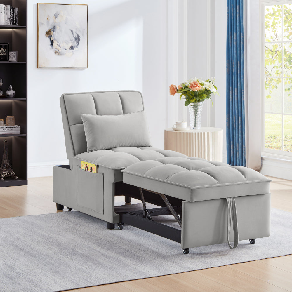 4 in1 Multi-Function Single Sofa Bed with Storage Pockets,Tufted Single Pull-out Sofa Bed with Adjustable Backrest and Pillows ,Convertible Chaise Lounge,Black