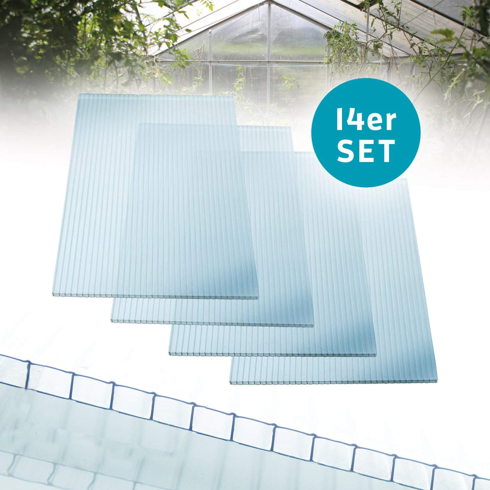 14 Pieces Set 2' (W) x 4' (L) Polycarbonate Panel,Twin-Wall Polycarbonate Sheets Waterproof UV Protected Reinforced Clear Sheets for Greenhouse, Outdoor, Plant Stand Roof