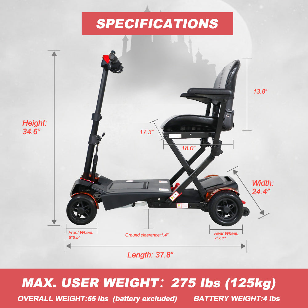 SOLAX Remote Control Foldable Electric Mobility Scooter with Suspension for Senior, Lightweight 4 Wheels Electric Powered Scooter for Travel Shopping