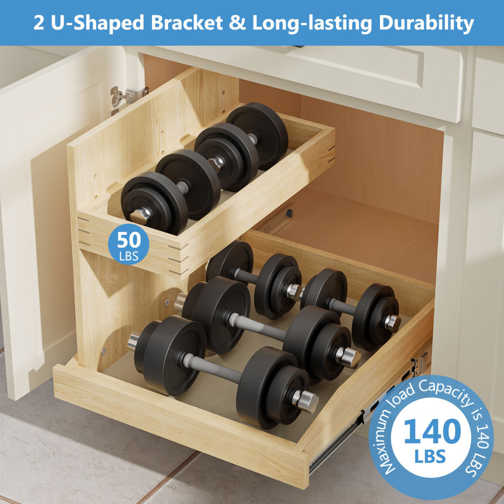 Under Sink Organizers and Storage 22½" W x 21" D, 2 Tier Pull Out Cabinet Organizer with Soft Close, Adjustable Pull Out Cabinet organizer with U Bracket for Bathroom Kitchen(Left)