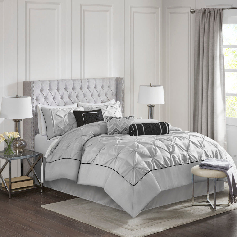 7 Piece Tufted Comforter Set Taupe King