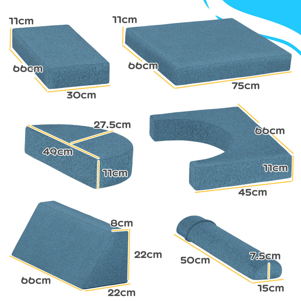 Qaba 12 Pcs Kids Modular Couch, Toddlers Couch Child Sectional Sofa, Playroom Bedroom Furniture for Boys and Girls, Blue