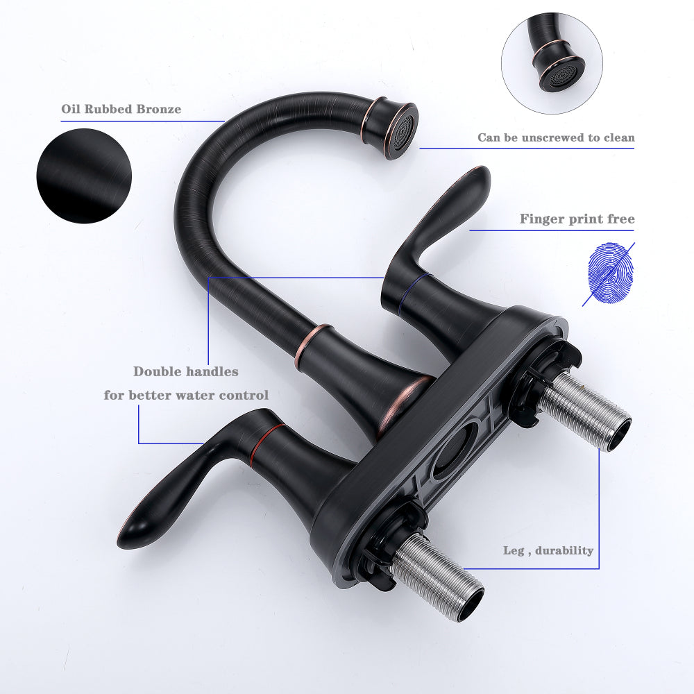 2-Handle 4-Inch Oil Rubbed Bronze Bathroom Faucet, Bathroom Vanity Sink Faucets with Pop-up Drain and Supply Hoses