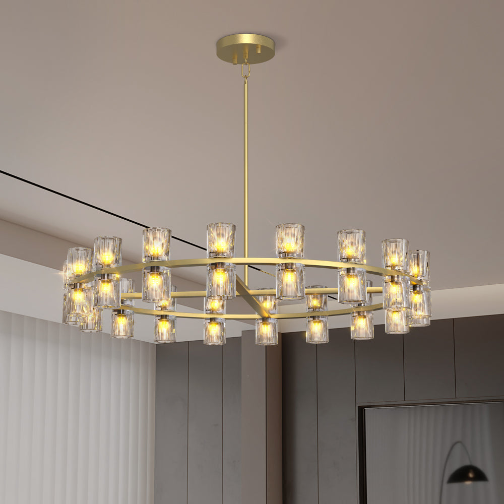 (L005030-D54-P60B/W1340P310780)Rectangular Luxurious Crystal Chandelier for Living Room & Dining Room, Black Frame with K9 Crystals