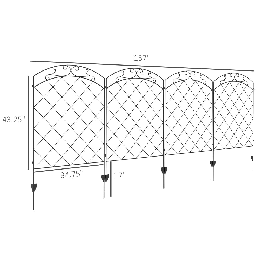 Outsunny Garden Fence, 4 Pack Steel Fence Panels, 11.4' L x 43" H, Rust-Resistant Animal Barrier Decorative Border Flower Edging for Yard, Landscape, Patio, Outdoor Decor, Arched Vines