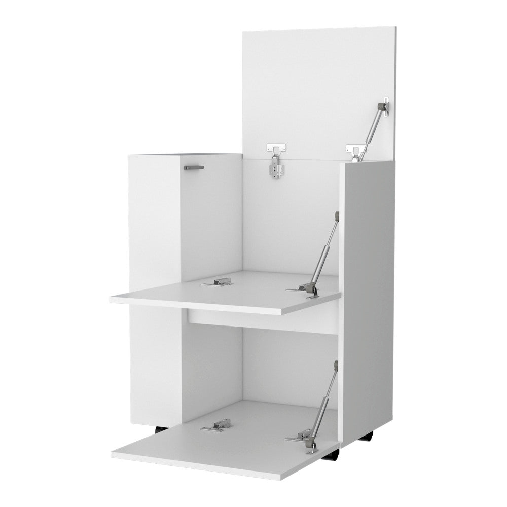 FM FURNITURE Logan Bar Cart with Two Cabinets and Open Shelves, White