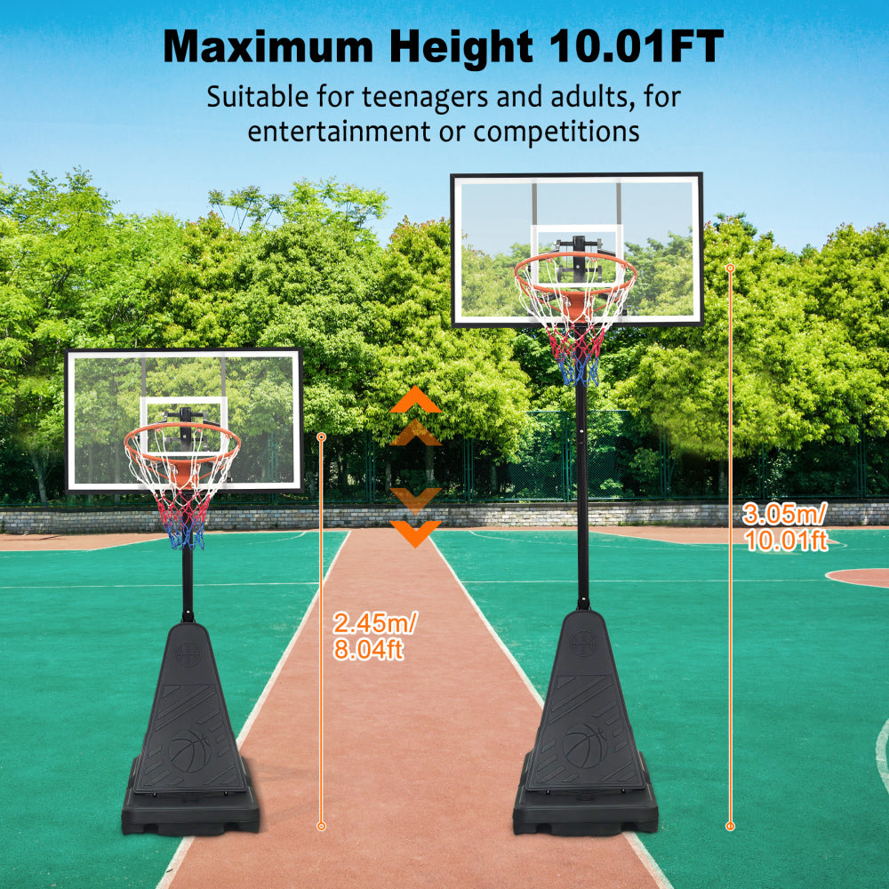 Portable Basketball Hoop for Youth Adults & Professional Match,Adjustable Height 8.04 ft to 10.01 ft,44 inch Backboard with Rebound System, Indoor/Outdoor Basketball Goal with Rebound Board and Wheels