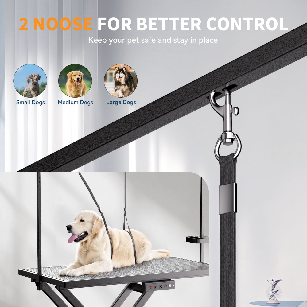 Professional Electric Dog Grooming Table - Heavy Duty, Height Adjustable Pet Grooming Table w/Leveling Wheels, Dog Grooming Arm, Anti Slip Tabletop & Tool Organizer/Dog Grooming Station (50", BLACK)