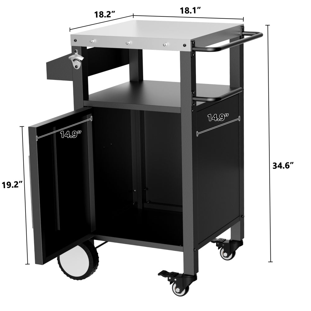 Outdoor Grill Cart with Patio Furniture, Outdoor Grill Table with Storage,Rolling Bar Cart Outdoor BBQ Cart with Hooks and Spice Rack for Grilling Accessories, Black