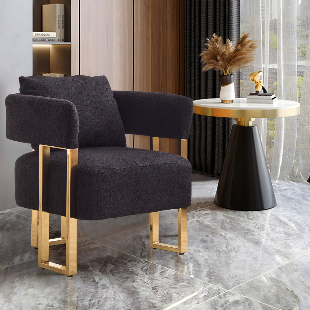 TS Modern decorative chair, living room side chair with gold metal legs, no wheels, suitable for dressing area, reception room, office,Teddy fleece upholstered metal foot sofa 2PCS Black