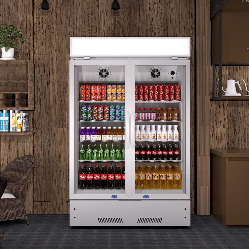 Commercial Refrigerator 2 Glass Door Reach In Cooler, Commercial Display Merchandiser Fridge, Capacity 17.1 cuft, ETL Approved, Silver