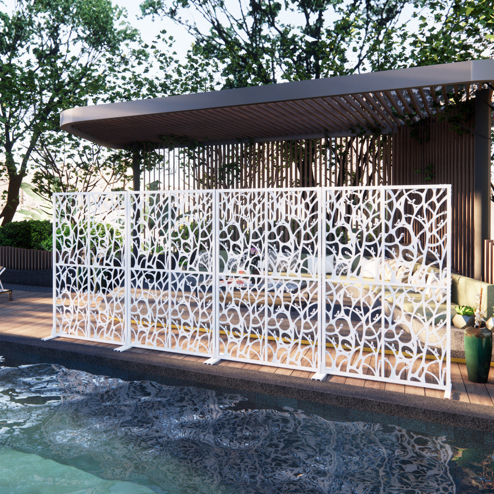 Metal Privacy Screens W3.8Ft X H6Ft Outdoor and Indoor Divider with Free Standing Decorative Privacy Screen for Balcony Patio Garden Room Divider, White Bird Shape
