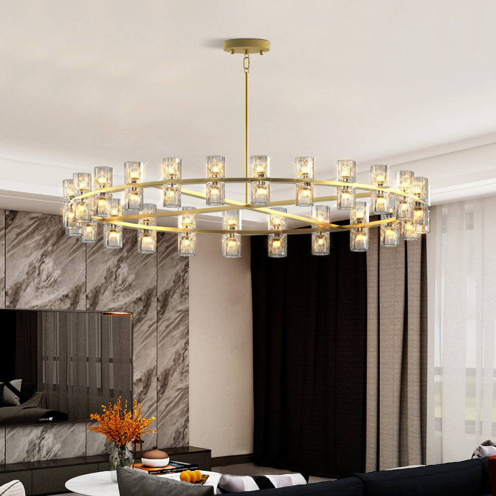 (L005030-D54-P60B/W1340P310780)Rectangular Luxurious Crystal Chandelier for Living Room & Dining Room, Black Frame with K9 Crystals