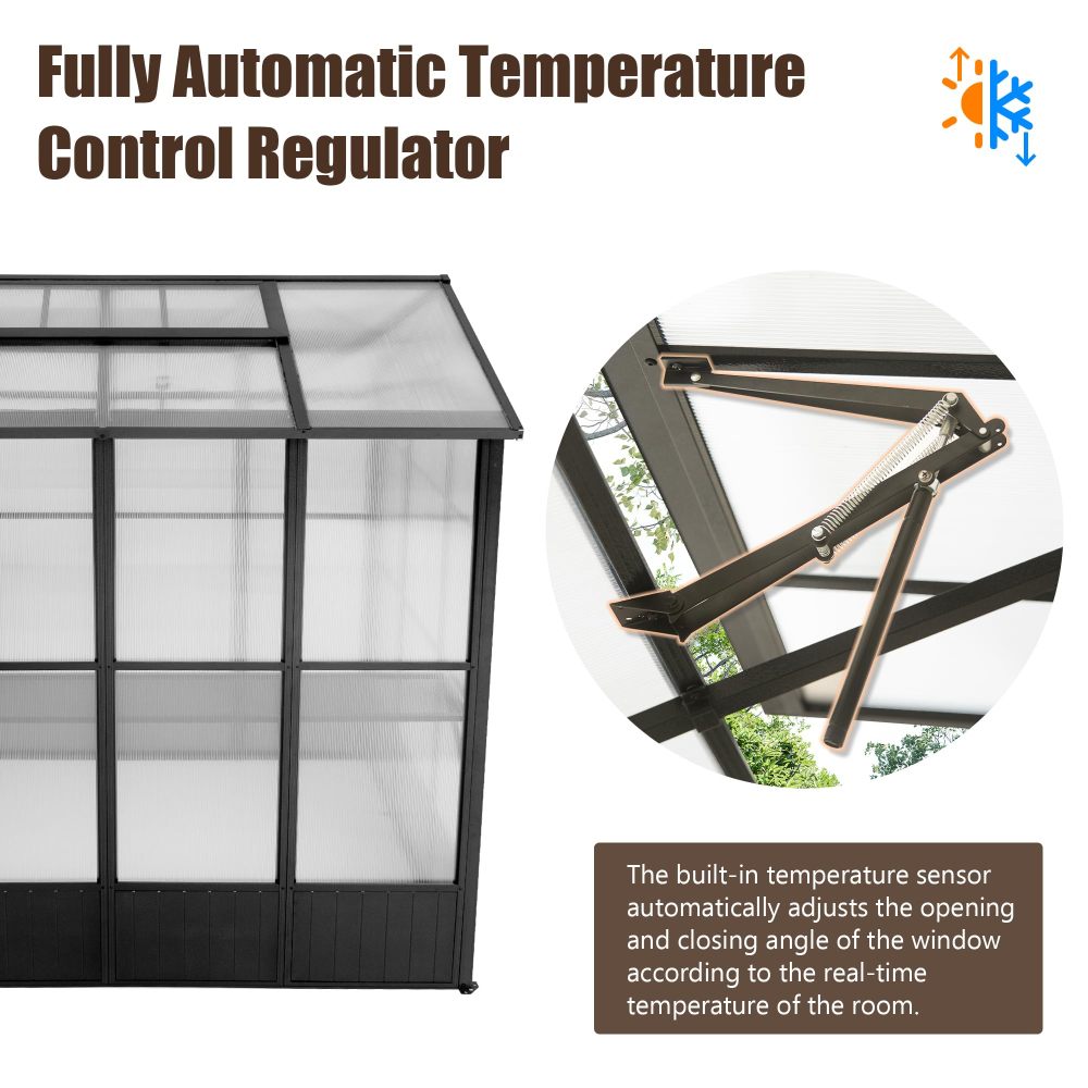 6.5x8FT Greenhouse, Polycarbonate Green House with Fully Auto Temperature Control Vent, Outdoor Full Aluminum Heavy Duty Greenhouse with Extra 7.8FT Walk-in Height for Garden Backyard, Dark Grey