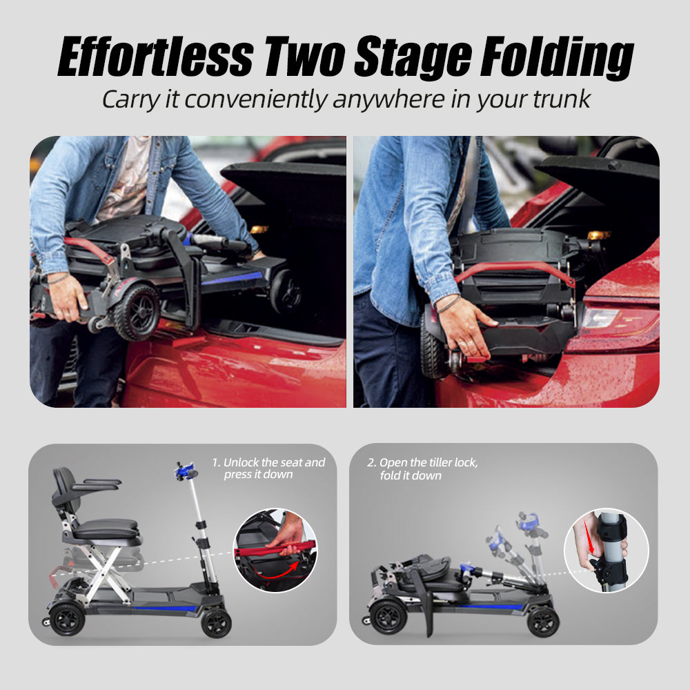 Manaul Folding Scooter M2085 Blue with 26.5 AH Battery and Travel range 24 Miles