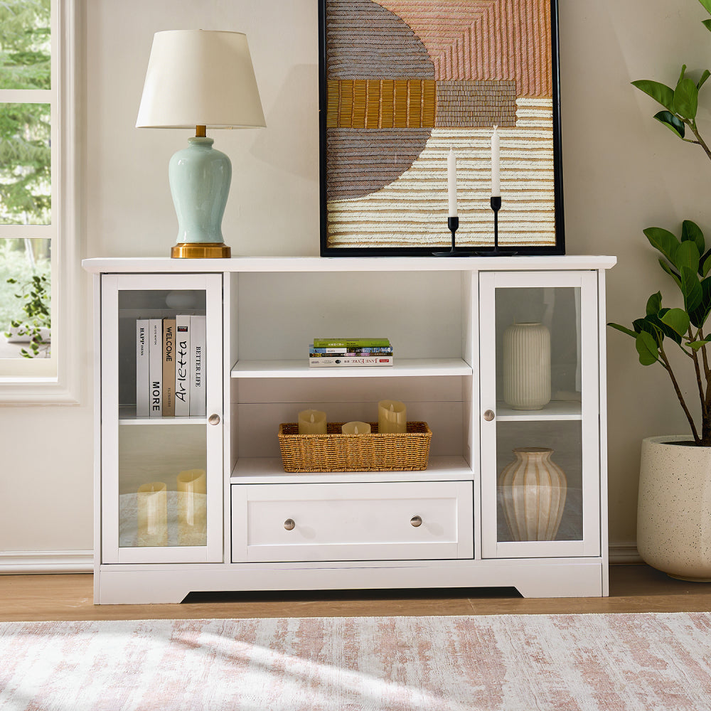 Sideboard Buffet Cabinet, 51" Large Kitchen Storage Cabinet with Drawers, Doors and Adjustable Shelves, Farmhouse Wooden Coffee Bar for Kitchen, White