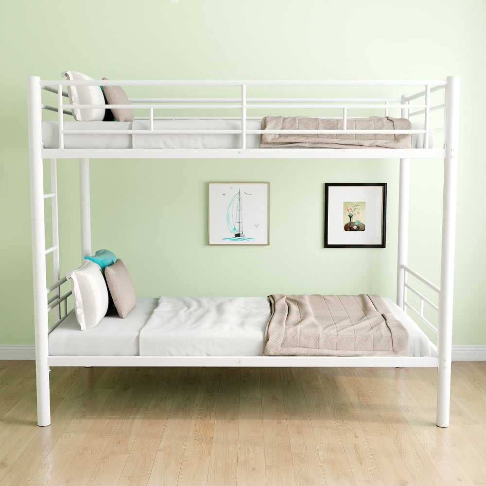 Metal Bunk Bed Twin Over Full Size with Removable Stairs, Heavy Duty Sturdy Frame with 12" Under-Bed Storage for Teen & Adults, Teens, No Box Spring Needed, White