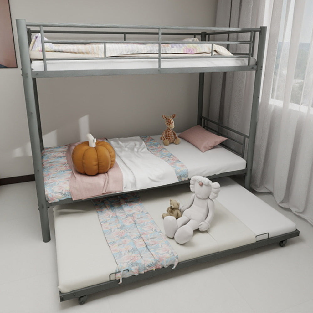 Metal Bunk Bed Twin Over Full Size with Removable Stairs, Heavy Duty Sturdy Frame with 12" Under-Bed Storage for Teen & Adults, Teens, No Box Spring Needed, White