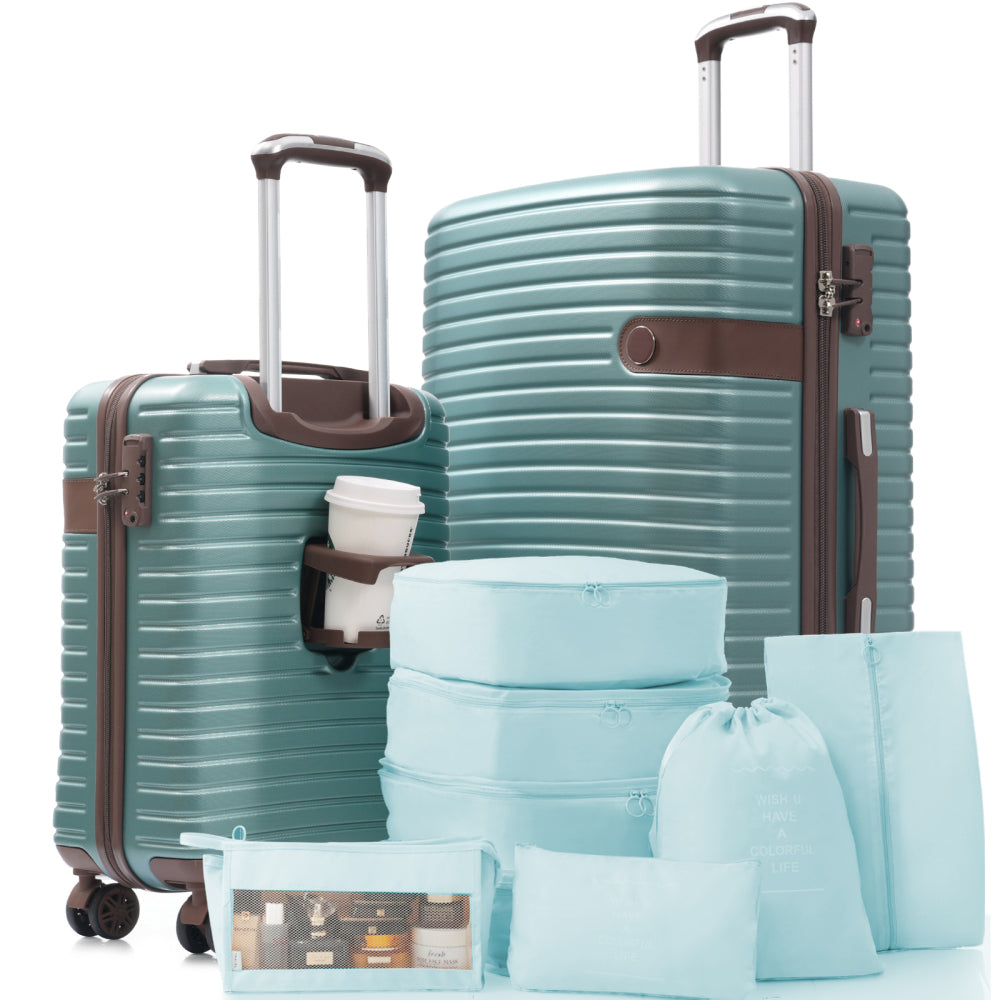 24-Inch Hardshell ABS Luggage, Lightweight Expandable Checked Suitcase with Spinner Wheels, TSA Lock, 2 Packing Cubes (Blue)