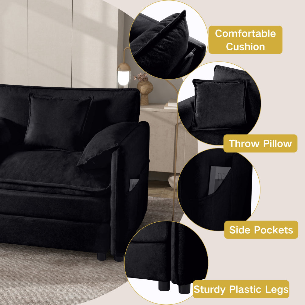 Oversized 41.73" Sofa Chair, Modern Upholstered Armchair with 1 Toss Pillow, Modular Sectional Sofa for Living Room, Deep Seat Reading Sofa for Bedroom Apartment, DIY Combination Chenille,Black