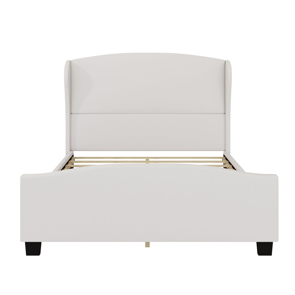 Queen Size 51" High Headboard Wingback Linen Upholstered Bed No Box Spring Needed, Beige