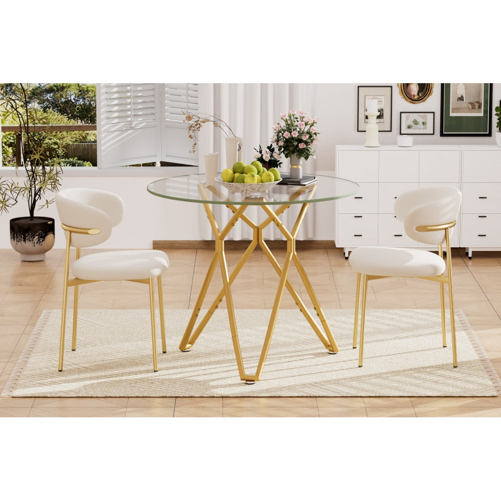 35.4-inch round tempered glass dining table, suitable for 1-4 people, space-saving small kitchen dining table, equipped with sturdy metal table legs, suitable for dining room, living room,Gold