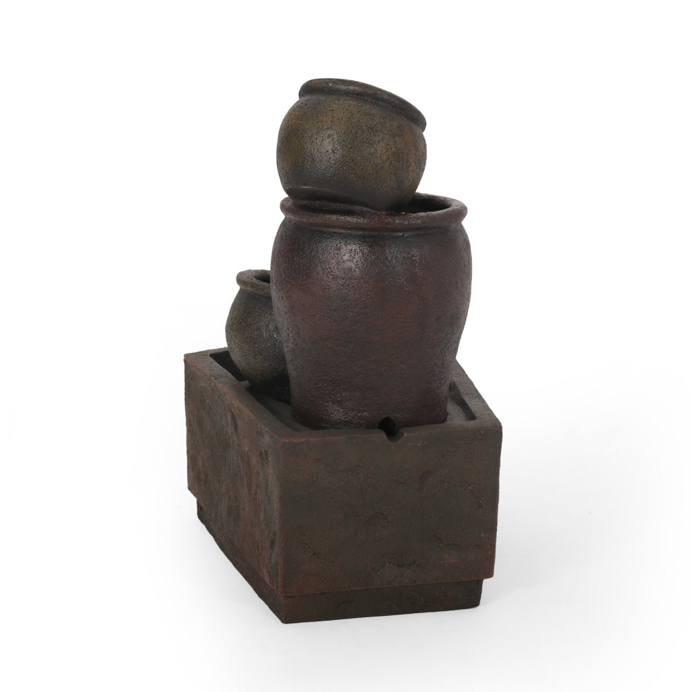 30.75" High 3-Tier Outdoor Fountain, Weather Resistant Floor Fountain with Light, Rustic Light Brown