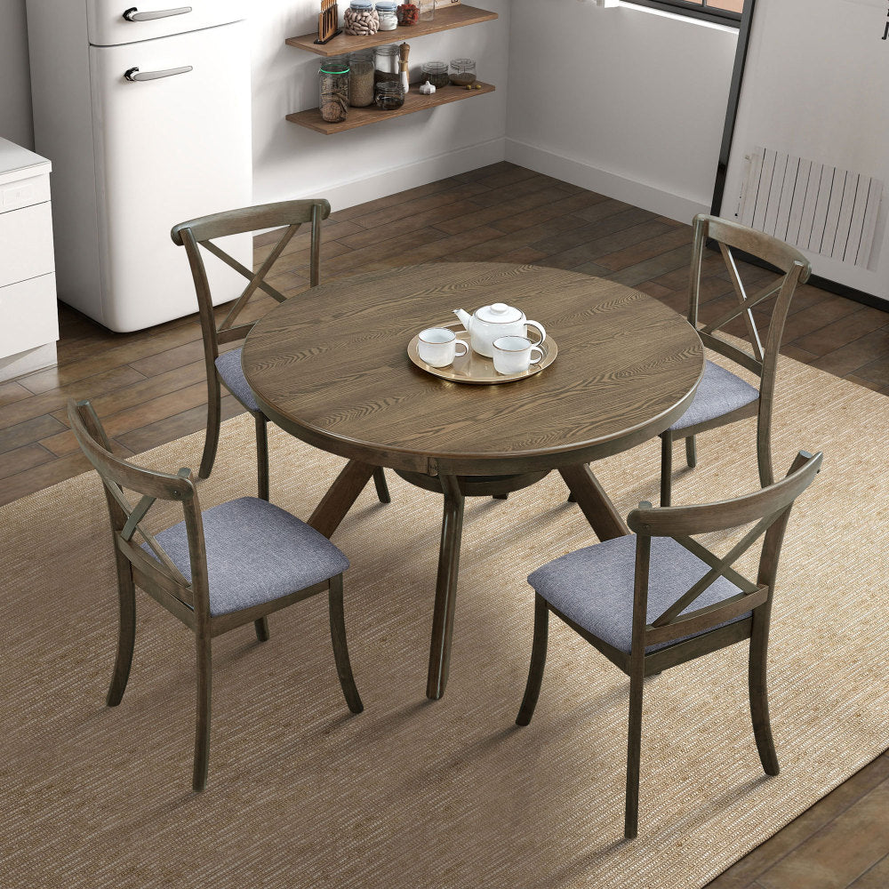 47.24''Round Rubber Wood Dining Table for 4-6 with Wooden Trestle Pedestal Base,Modern Kitchen Wooden Table Dinner Table for Dining Room, Living Room,Oak(1Table)