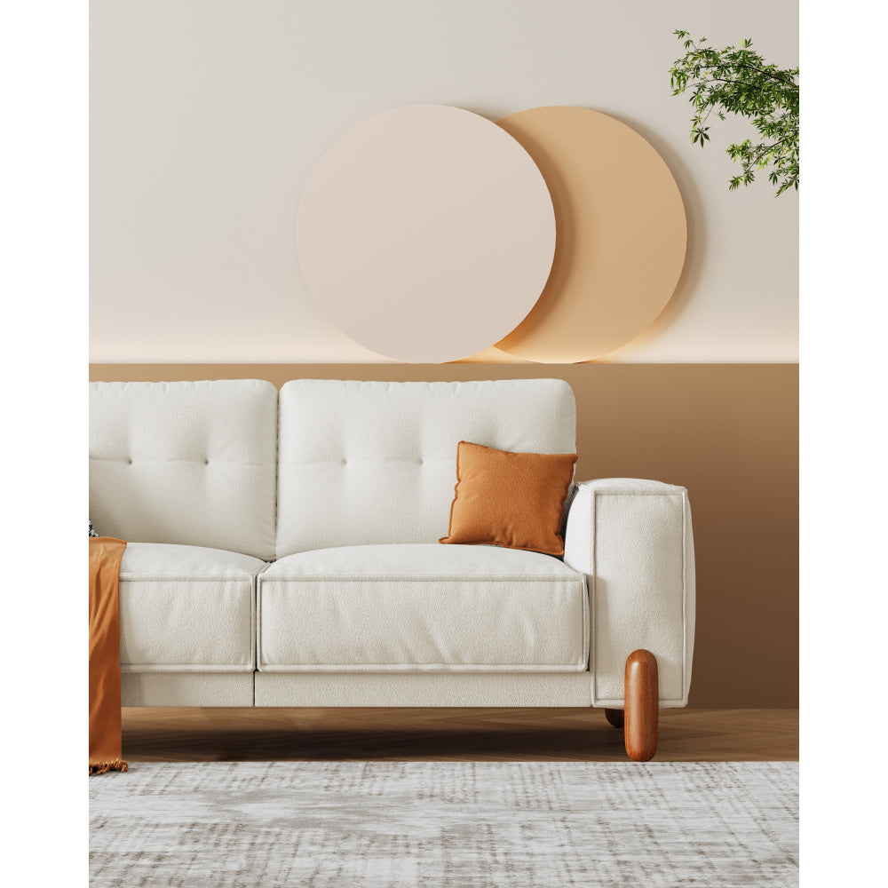 Couches for Living Room, Modern Teddy Fabric Upholstered Sofa Tufted Couch with Square Arm and 4 Solid Wood Legs 2 Pillows Decor for Living Room, Office, Apartment