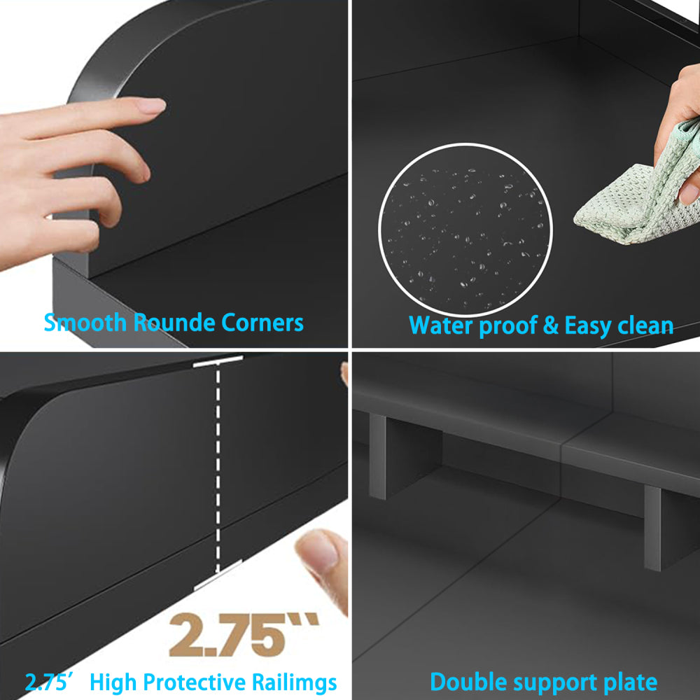 Washer Dryer Countertop with Non-slip Pads, Laundry Wood Shelf Topper with Edge, 54" Width x 27.5" Depth Double Layer Organizer for Washer and Dryer Laundry Hamper Counter Storage Organization (BLACK)